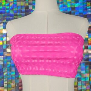 Hot‎ Pink Textured Geometric Tube Top Bandeau Crop Top